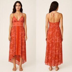 Laundry By Shelli Segal Vintage 90s‎ Y2K Beaded Orange Silk Halter Dress Sz. 10